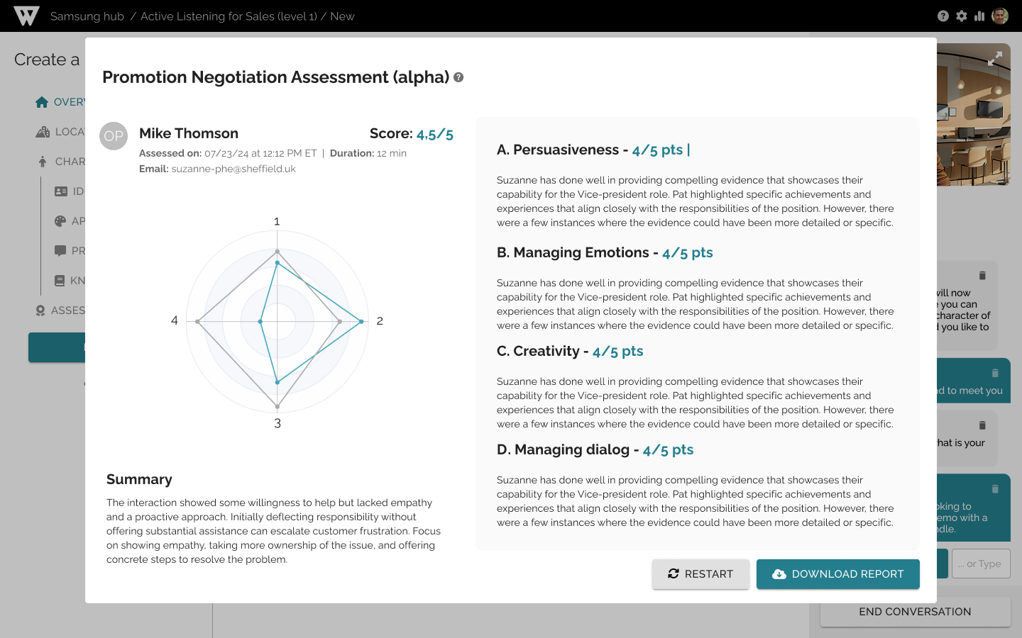 AI role-play avatars — ai experience wizard assessment